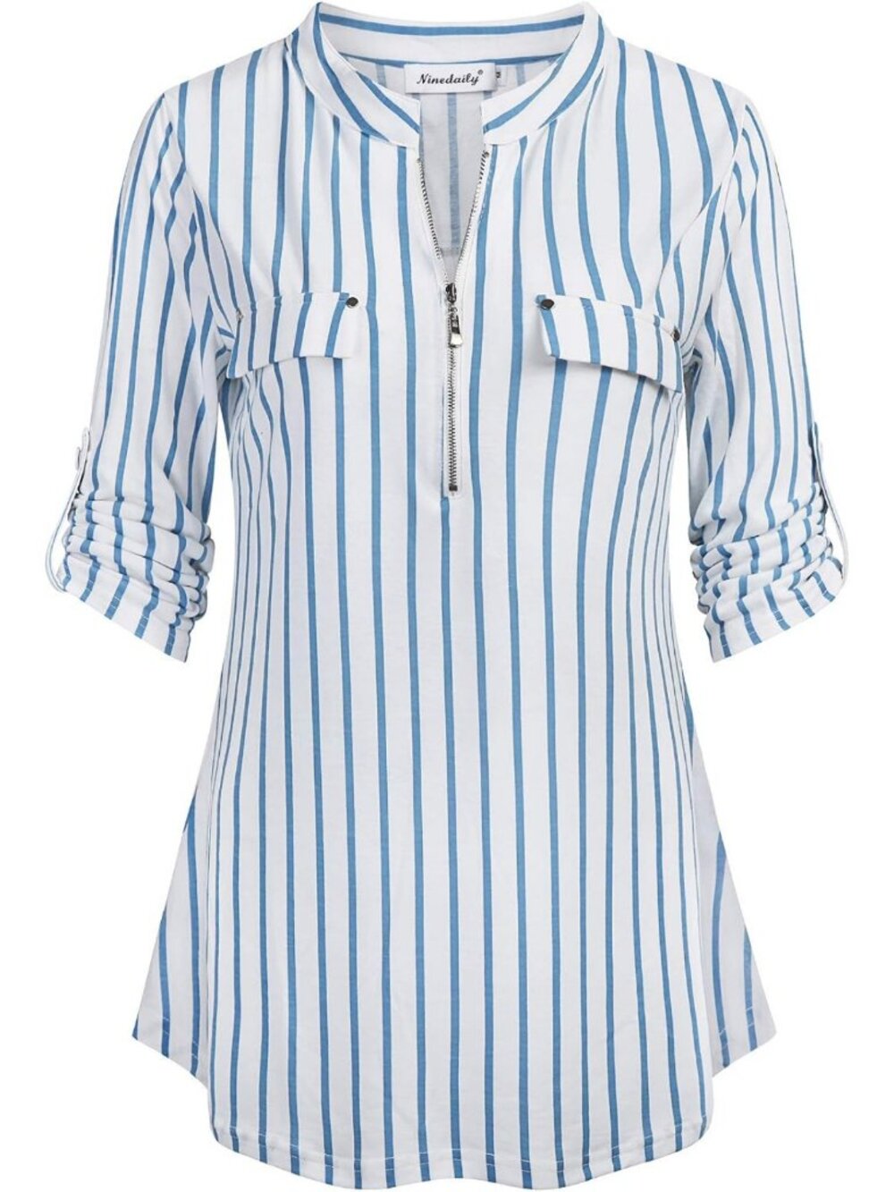 Floral Plaid Tunic Blouse Top for Women - 3/4 Sleeve Casual Shirt